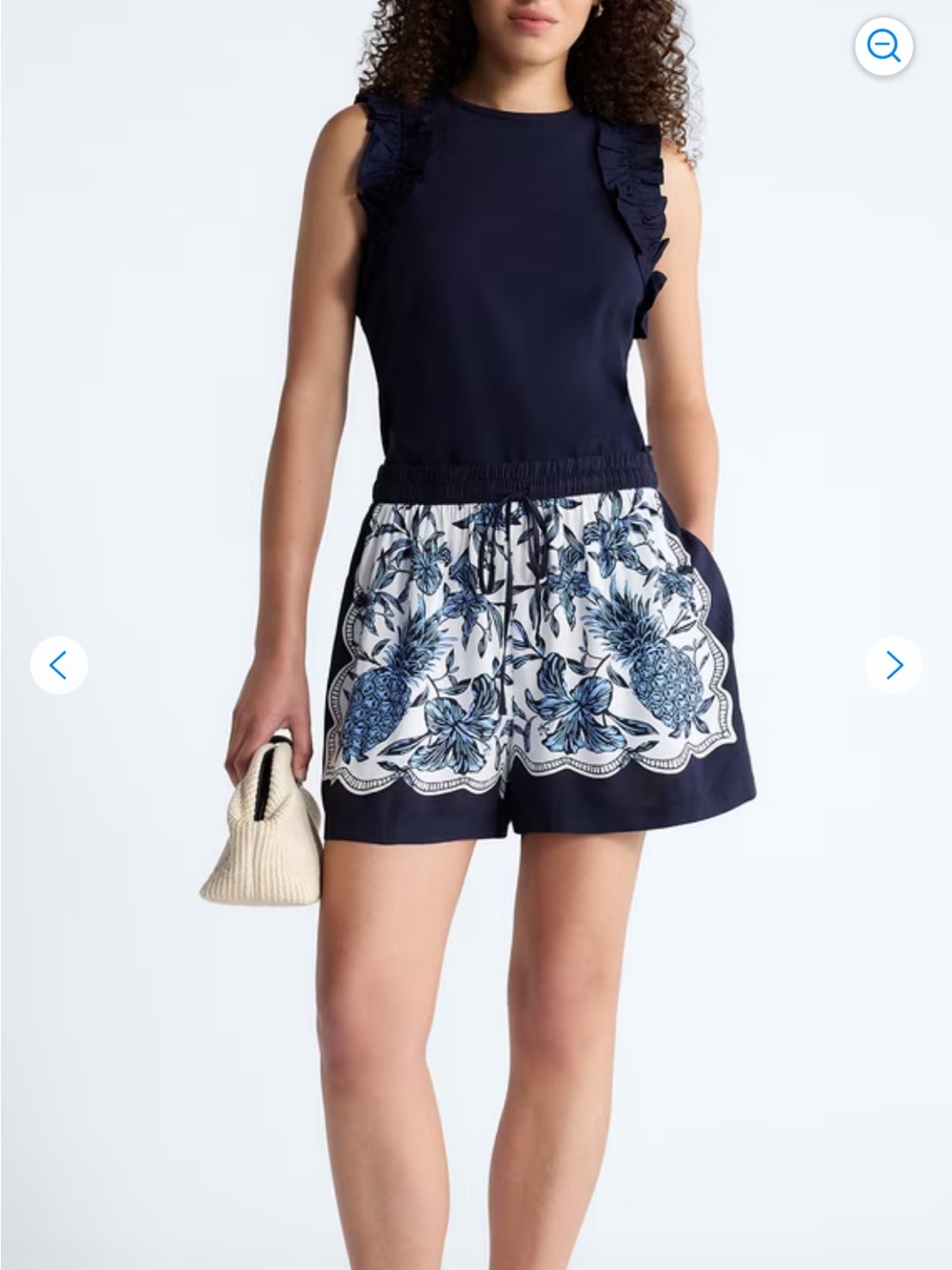Blue Floral and Pineapple Border Shorts for Women